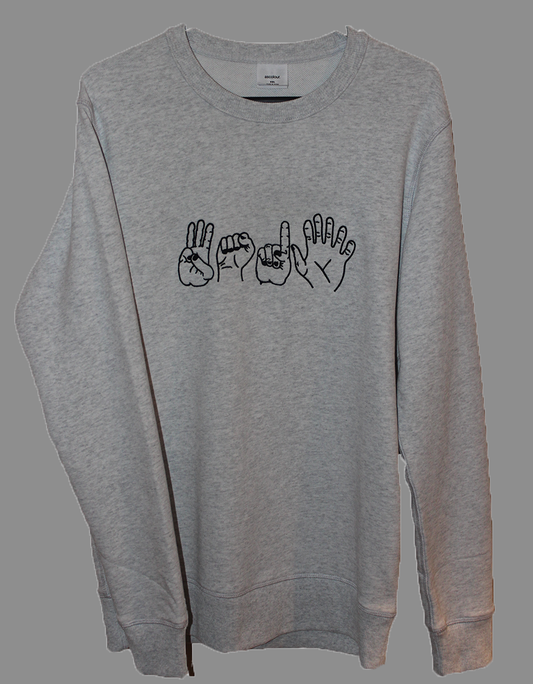 Premium Faded White Embroidered "3016 Hands" Crewneck Jumper