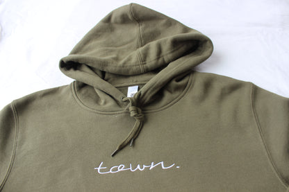 Premium Army Green Embroidered town. Hoodie