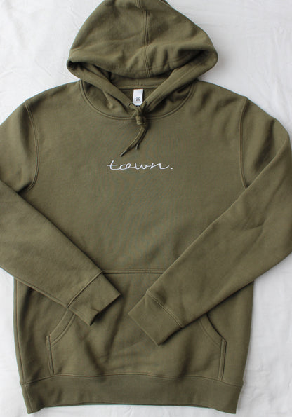 Premium Army Green Embroidered town. Hoodie