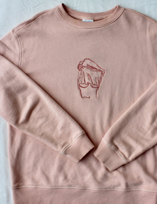 Premium Female Pale Pink Embroidered "Provocative" Crewneck Jumper