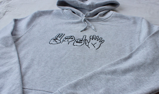 Premium Faded White Embroidered "3016 Hands" Hoodie